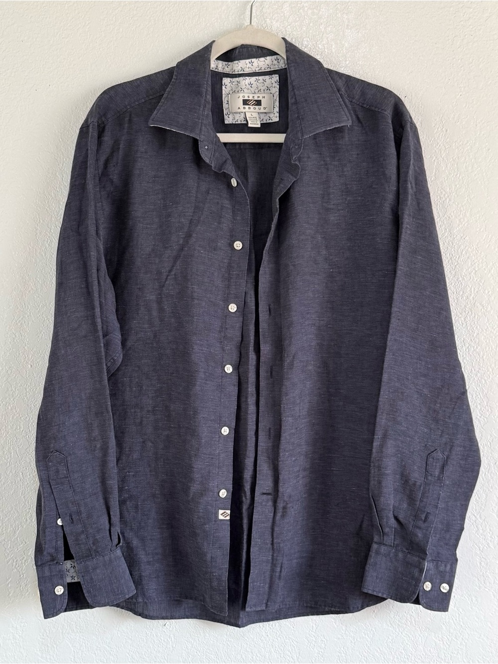 Joseph Abboud Men’s Long Sleeves Linen Dark Blue Button Down Shirt Size Large